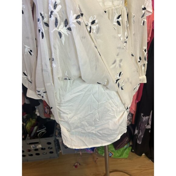Feather Bone Anthropologie Feuille Embroidered Tunic Dress Ivory Sz 0 PETITE - Picture 6 of 13